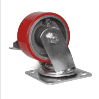Колесо большегрузное,с тормозом полиуретановое, поворотное Полипропилен Красный 100 мм (Medium)